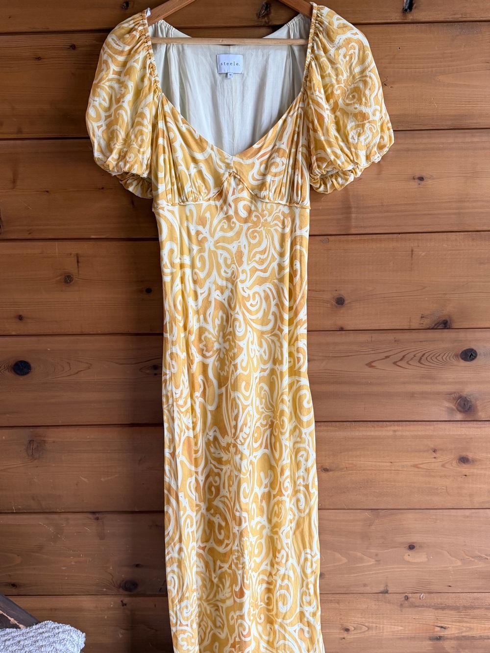 Yellow Paisley Puff-Sleeve Maxi Dress